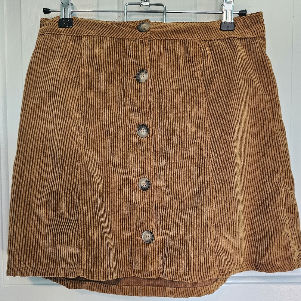 Beceel Corduroy Button-Front Skirt in Tan Women's Sz M